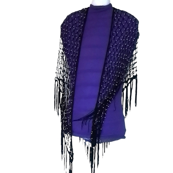 BEADED LACE SHAWL WOMENS small/ medium - Picture 1 of 3